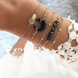 Black Moon Crescent Stone Bracelets for Women Gold Colour Pineapple Hand Chains Charm Braclets Female Bohemian Fashion Jewellery