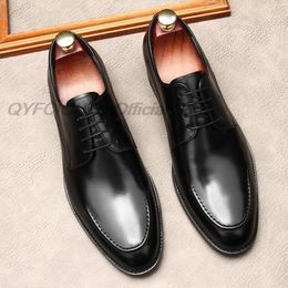 New Mens Shoes Size 6 To 12 Real Leather Dress Shoes Office Business Oxfords Lace Up Round Head Classic Formal Shoes For Men
