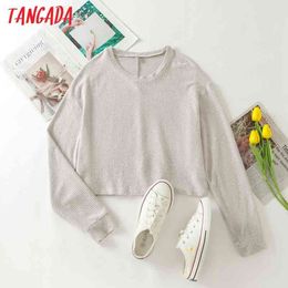 Women Basic Home Crop T Long Sleeve O Neck Tees Ladies Casual Tee Shirt Top 5W11 210416