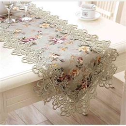 Top Elegant European style Embroidery lace table runner pastoral print princess home decoration s placemats 210709