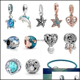 Charms Jewelry Findings & Components 925 Sterling Sier Woman Ocean Series Narwhal Charm Starfish Waves Fish Beads Fit M Bracelet Diy Pendant