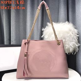 Handbag Crossbody Bag Women Tote Bags Classic Relief Letter Double Chain Tassel Decoration Cowhide Genuine Leather Smooth Hardware