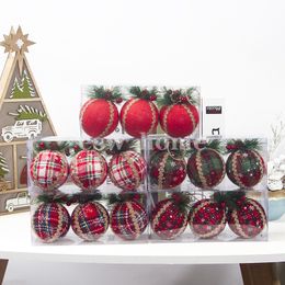 Christmas Red Plaid Fabric Painted Ball Tree Pendant New Year Home Decoration Products