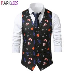 Cute Santa Claus Print Mens Suit Vests Merry Christmas Waistcoat Men Xmas Party Prom Costume Vests Cosplay Men Clothes 2XL 210522