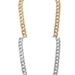 JJFOUCS 41/53/62CM Gold Silver Colour Choker Necklace Women Iced Out Chain Crystal Cuban Link Chain Necklace Hip hop Jewellery Gift X0509