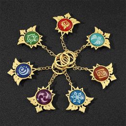 Hot Game Genshin Impact keychain Eyes of God keychains Luminous Metal keychain Genshin God Eyes Fashion Lanyard Cosplay Pendant H1126