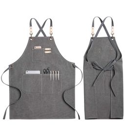 Cotton Canvas Kitchen Aprons For Woman Men Work Apron For Grill Restaurant Bar Shop Cafes Beauty Nails Studios Hair Stylist Bib 210622