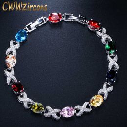 Classic Silver Colour Multicoloured Austrian Crystal Charm Bracelet for Wedding Bridesmaid Gift CZ Ladies Jewellery CB079 210714