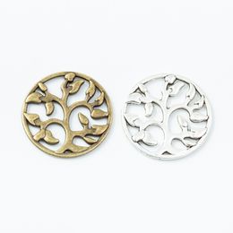 silver tag earrings UK - 50pcs 23*23MM Tibetan Silver color tree charms antique bronze round tag pendants for bracelet earring diy jewelry