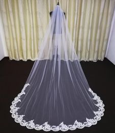 Bridal Veils Real Pos 3 Metre Cathedral Wedding Appliqued Mantilla Veil Long With Comb Accessories