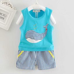 Luxury Designer Baby Boy Clothes Cartoon Whale Sleeveless Vest Tops + Shorts Infant Clothing Kids Bebes Tracksuits Jogging Suits G1023