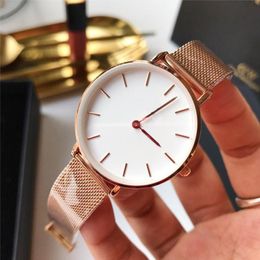 Moda feminina relógios rosa ouro branco mostrador vestido de aço inoxidável senhora relógio casual 32mm 36mm