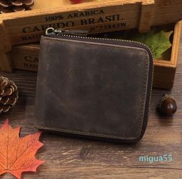 Mens Horse Leather Top Grade Quality Wallet Coin Purse For Credit Cards Money Clip Zipper Closure