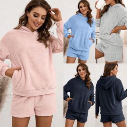 Women's Tracksuits Women Plus Size 2 Piece Suit Plush Hooded Sweater Set Leisure Home Wear Double-sided Two-piece For