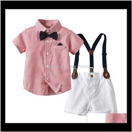 Gentleman Style Baby Striped Short Sleeve Shirt With Bowtiesuspender Shorts 2Pcs Set Kids Suits Children Rxqqg Yv3Om