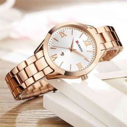 CURREN 9007 Women Watch Top Luxury Brand Female Quartz Watch Ladies Fashion Dress Wristwatches Relogio Geminino Rose Gold 210517