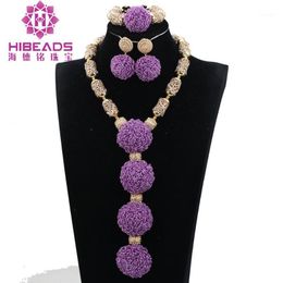 Earrings & Necklace 2021 Nigerian Wedding African Beads Bridal Jewellery Set Lilac Purple Accessory Handmade ANJ383