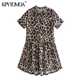 Women Chic Fashion With Buttons Leopard Print Mini Dress Short Sleeve Animal Pattern Female Dresses Mujer 210420