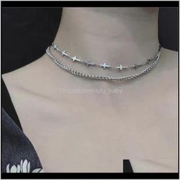 Pendant Necklaces & Pendants Jewellery Drop Delivery 2021 Ins Metal Cold Wind Cross Double-Layer Short Necklace Collar Choker T3Tcq