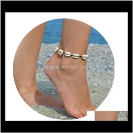 Charm Bracelets Beach Seashell Knitted Anklet Braided Sea Shell Fashion Foot Jewellery For Women And Girls (Black) Drop Delivery 2021 Lji8K