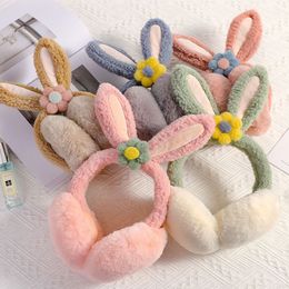 Women Soft Plush Warm Foldable Cartoon Bunny Ears Flowers Style Big Plush Ears Pack Autumn Winter Earmuffs