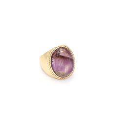 Fashion gold Plated Oval amethyst Quartz Crystal Rings Geometric Natural Stone Ring for Women Men Jewellery gift