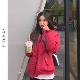 Yedinas Winter Jacket Women Polyester Zipper Streetwear Red Padded Coat Warm Femme Parkas Female Plus Size Clothing 210527