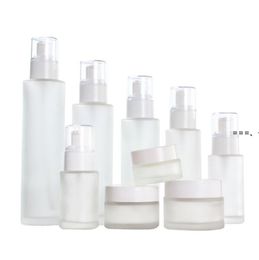 NEW20ml 30ml 40ml 50ml 60ml 80ml 100ml 120ml Frosted Glass Bottle Cream Jar Lotion Spray Pump Bottles Refillable Cosmetic Container RRE11768