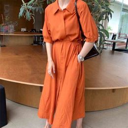 Summer Dress Loose Short Sleeve Lapel Dresses Casual Female Elegant Streetwear Clothing 2H199 210526