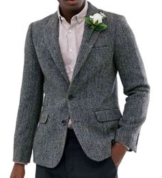 Men's Tweed Herringbone Jacket Blazer Formal Lapel Notch Wool Tuxedos Blazer Slim Fit Winter Coat Wedding Groomsmen(Only Blazer) 211111