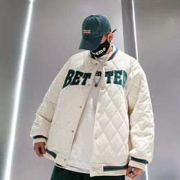 Winter Baseball Collar Coat Cotton Jacket Men Designer Korean Trend Wear White Black Warm Streetwear College Student Trip Clothing Quilted