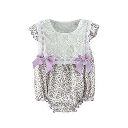 Toddler Girls Romper Korean Style Baby Floral Jumpsuit Infant Birthday Clothes Summer born Cotton Lace Bodysuits 210615