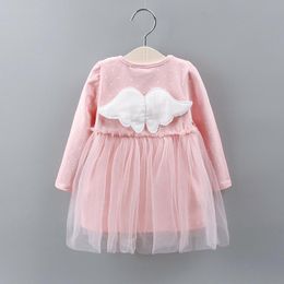 Girl's Dresses 2021 Girls Solid Lace Princess Dress With Wing Spring Kids Long Sleeve Elegant Clothes Children's Cotton Cute For