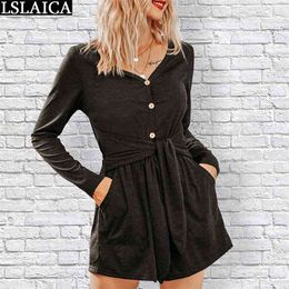 Women Rompers Long Sleeve Button Decorat Solid Jumpsuits Autumn Winter Fashion Casual Jumpsuit Loose Ropa Mujer 210515