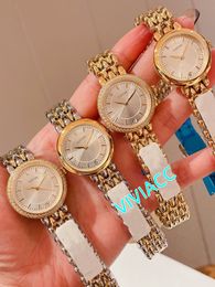 New classic Women crystal diamond Watches Classic Brand Geometric circle Wristwatch Stainless steel Quartz Clock 28mm
