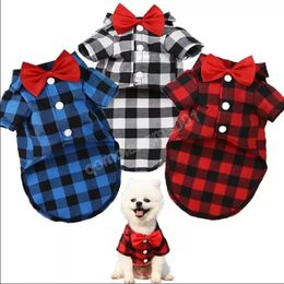 Dog Clothes Plaid Striped Shirt Small-Medium Puppy Coat Fashion Bowknot Vest Wedding Dress Pet Costume 3 Colours