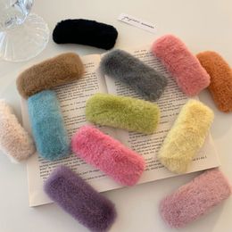 Korea Winter Hairpins Solid Color Faux Fur Hair Clips Girls Plush Barrettes Fashion Kids Soft Hair Accessories Headwear