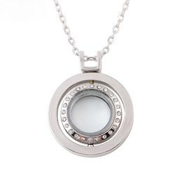 Silver Gold Rotatable Locket Necklace Crystsasl Round Pendant with chains for women DIY fashion jewelry will and sandy