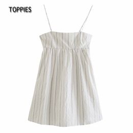 Toppies Casual Striped Sundress Vacation Beach Mini Dress Sexy Sleeveless Summer Dress Woman Backless 210412