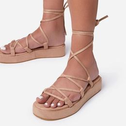 Sandals Women Thick Bottom Casual Ladies Slides Ankle Wrap Round Toe Woman Shoes Shallow Lace Up Female Foowear Fashion 2021