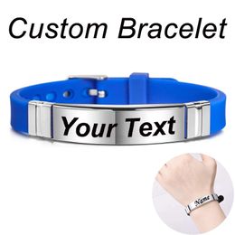 5PCS Men Women Customized ID NAME bands Bracelet Official or Sport Wristband Waterproof Silicone Identification Bracelets Bangle