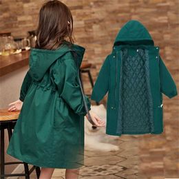 Long Jacket For Girls Solid Color Windbreaker For Girls Autumn winter Children Jacket Teenage Kids Girls Clothes 6 8 10 12 13 H0909