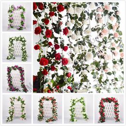 2.2m Artificial Flower Vine Fake Silk Rose Ivy Flowers for Wedding Decoration fakes Vines Hanging Garland Home Decor WLL681