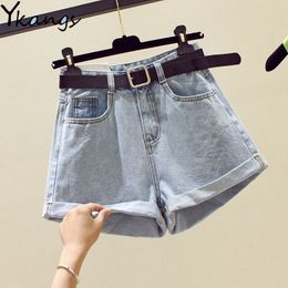 Summer harajuku High Waist Denim Shorts Women korean style Slim vintage Jeans Shorts with belt Female Cotton Hot streetwear 210412