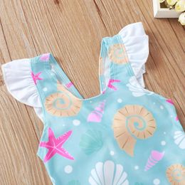 One Pieces Cartoon Shell Starfish Kids Girl Swimsuit Baby Swimwear Beach Bathing Suits Children Toddler Piece Ruffle