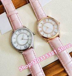 Famous Women Geometric Roman Number watches New Stainless Steel Quartz Watch Female Pink Leather Mother of pearl clock 36mm