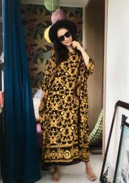 Vintage Floral Printed Bohemian Plus Size Loose O Neck Dresses Dubai Beach Travel Batwing Sleeve Ankle-Length Women Dress 210615