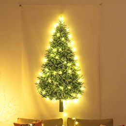 Christmas Tree Tapestry with LED Light String Flannel Wall Hanging Room Decor Blanket Gift for Xmas Birthday New Year Holiday 78.7X55in