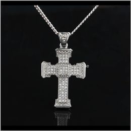 Necklaces & Pendants Drop Delivery 2021 Full Diamond Cross Mens Gold Cuban Link Chain Necklace Iced Out Pendant Hip Hop Jewellery Cpy2M