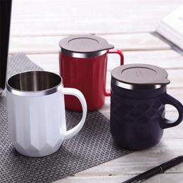 Stainless Steel Coffee Mug Portable Tea Milk Cup Thermal Insulation Brief Anti-Fall Cappuccino Latte Mugs 210423